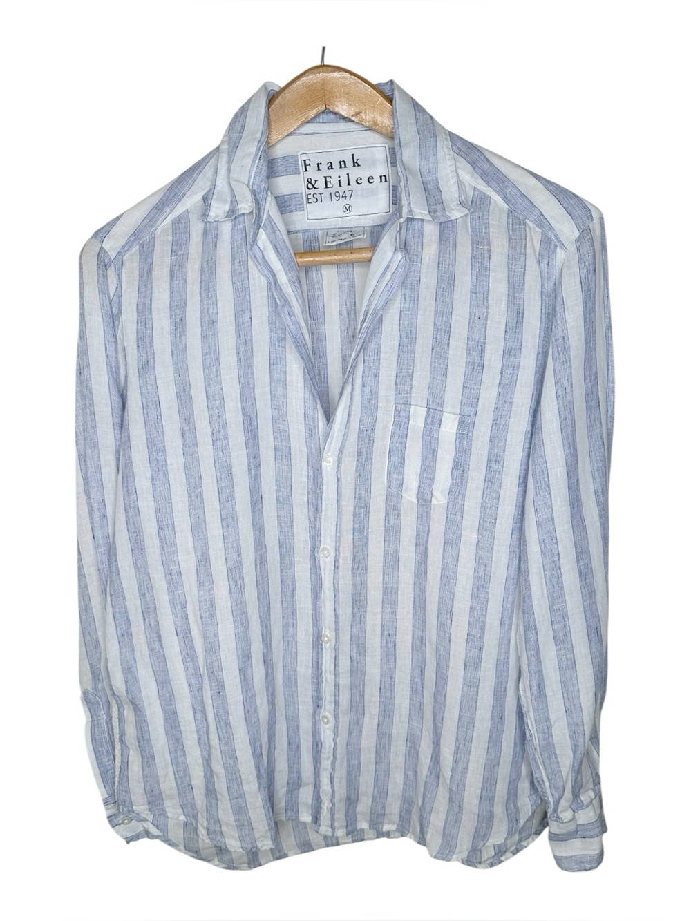 Frank & Eileen Eileen Shirt Blue Size Medium White Striped Button Up Cotton